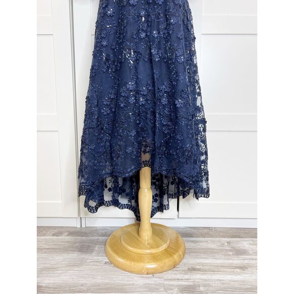 Teri Jon By Rickie Freeman Womens Blue 3D Embroidered Lace Midi Dress Size 14 - Picture 2 of 8